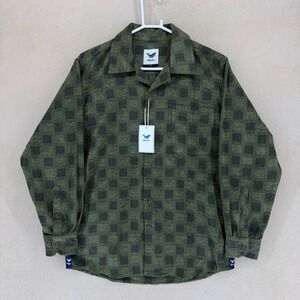 Yiume Shirt Mens S Button-down Green Checkerboard Long Sleeve NEW